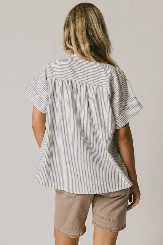 Bohme Douglas Striped Button Up In Navy Navy Women Blouses
