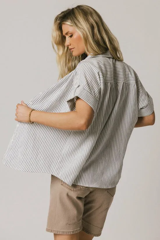 Bohme Douglas Striped Button Up In Navy Navy Women Blouses