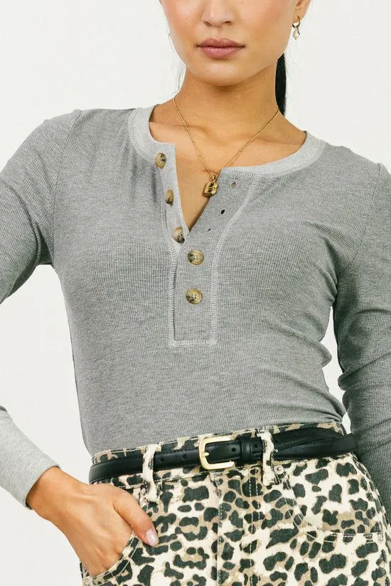 Bohme Elise Ribbed Top In Grey Grey Women Tees and Tanks