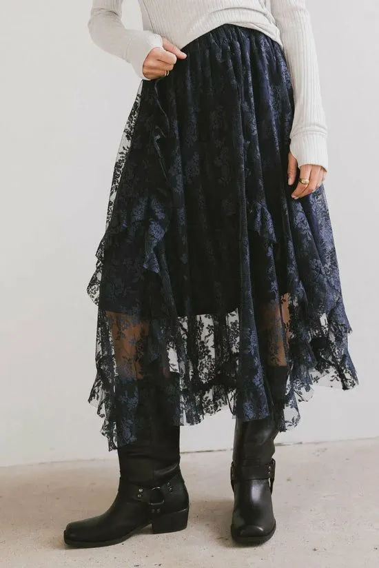 Bohme Elsie Lace Midi Skirt In Navy Navy Women Skirts