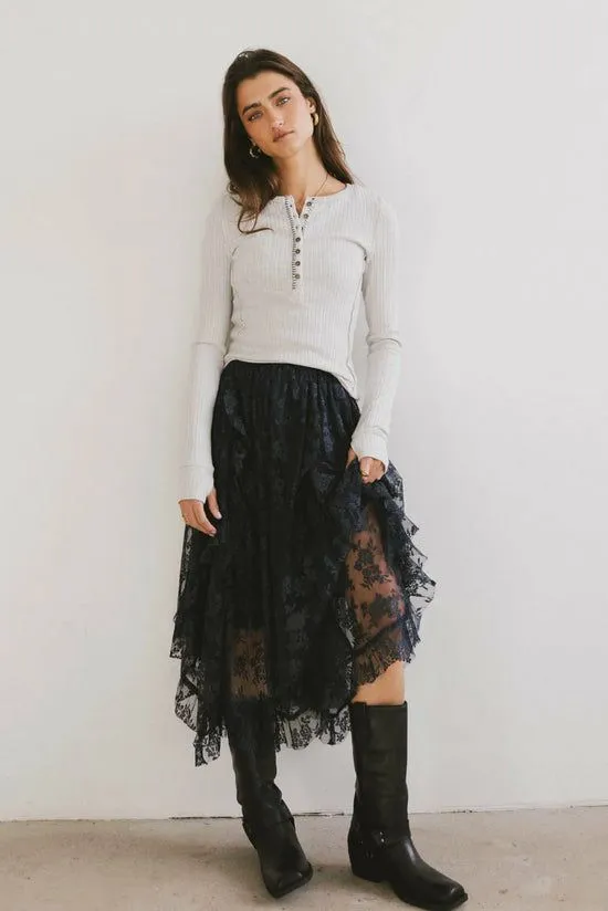 Bohme Elsie Lace Midi Skirt In Navy Navy Women Skirts