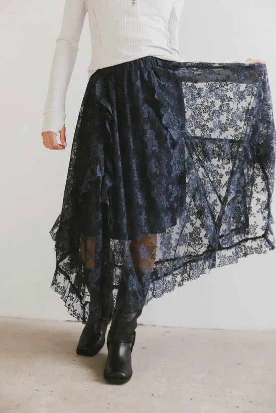 Bohme Elsie Lace Midi Skirt In Navy Navy Women Skirts
