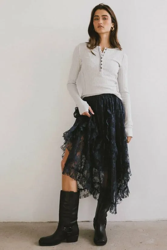 Bohme Elsie Lace Midi Skirt In Navy Navy Women Skirts
