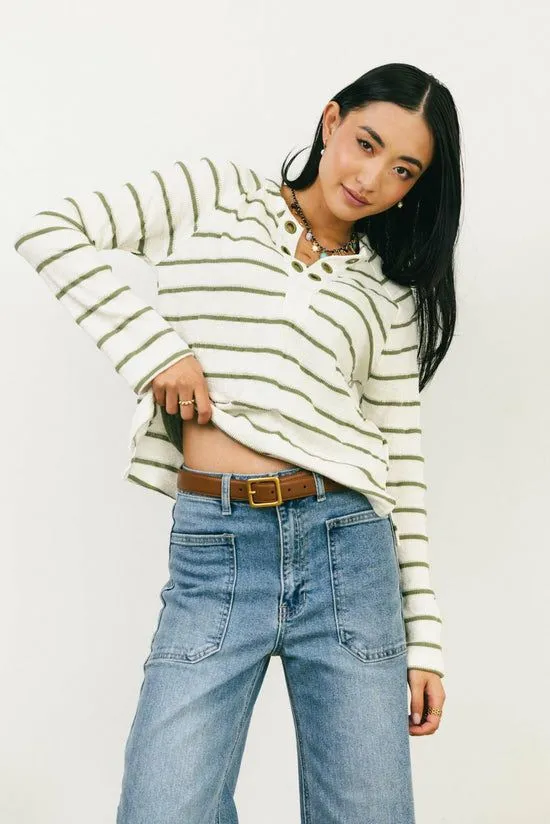 Bohme Franny Striped Grommet Top In Olive Olive Women Tops