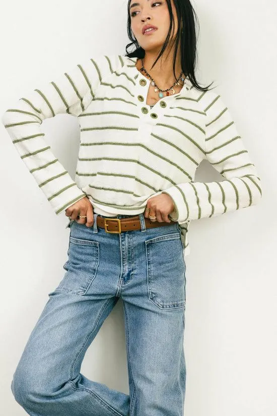Bohme Franny Striped Grommet Top In Olive Olive Women Tops