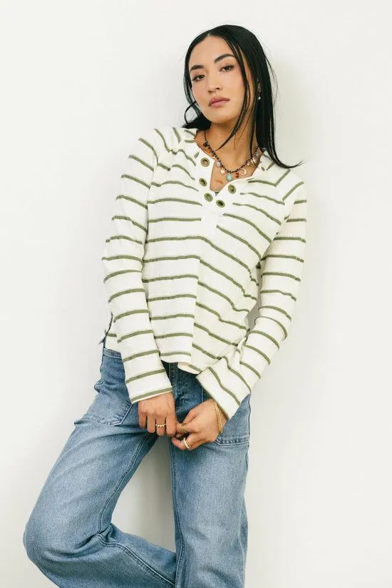 Bohme Franny Striped Grommet Top In Olive Olive Women Tops