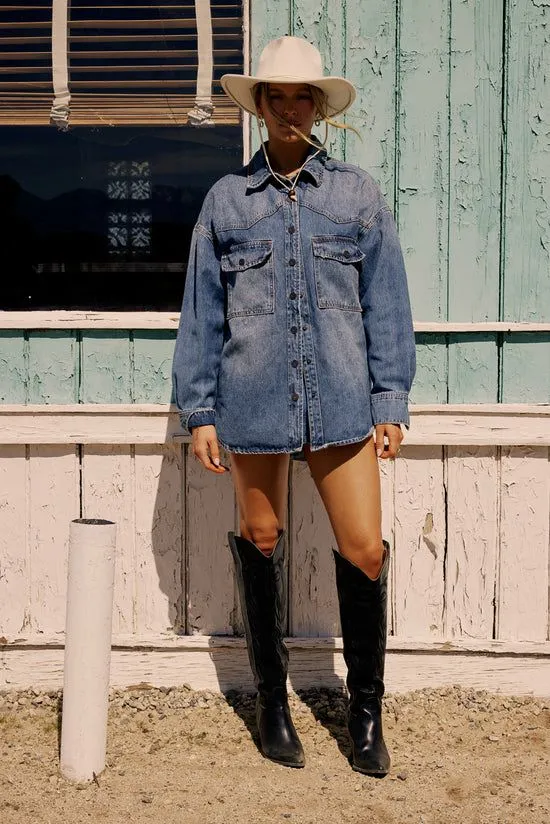 Bohme Hadid Denim Jacket Medium Wash Women Jackets