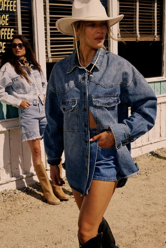 Bohme Hadid Denim Jacket Medium Wash Women Jackets