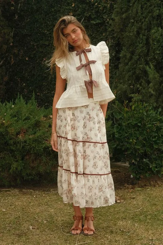 Bohme Inara Floral Midi Skirt Cream Women Skirts