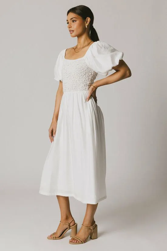 Bohme Janie Smocked Midi Dress In White White Women Dresses