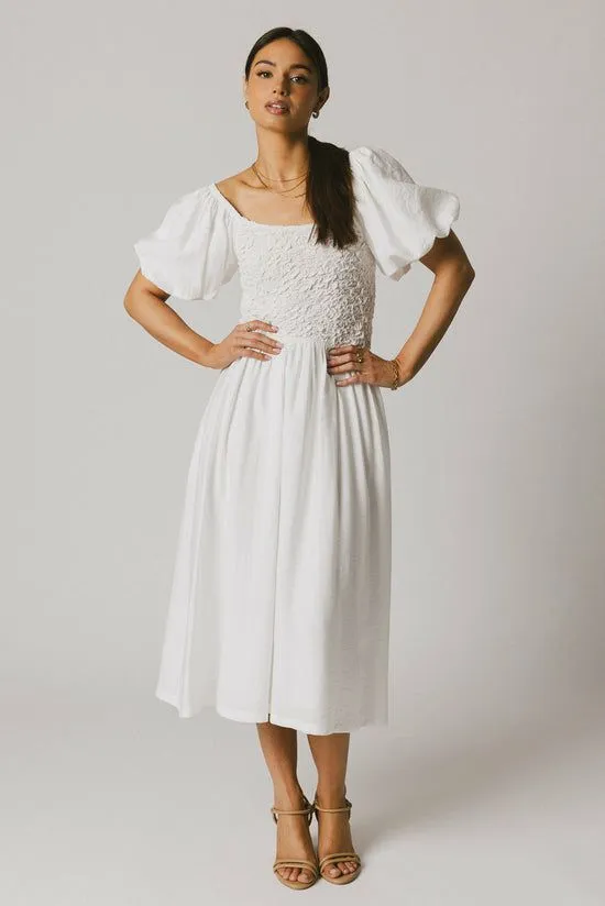 Bohme Janie Smocked Midi Dress In White White Women Dresses