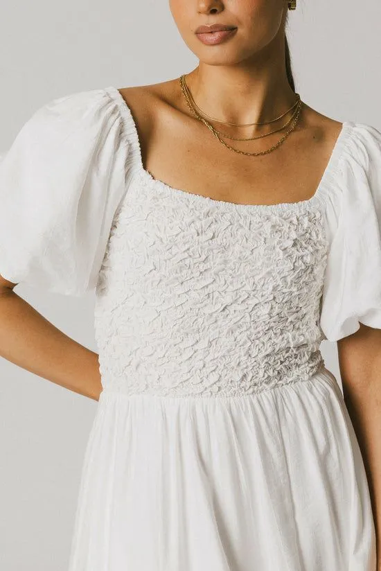 Bohme Janie Smocked Midi Dress In White White Women Dresses