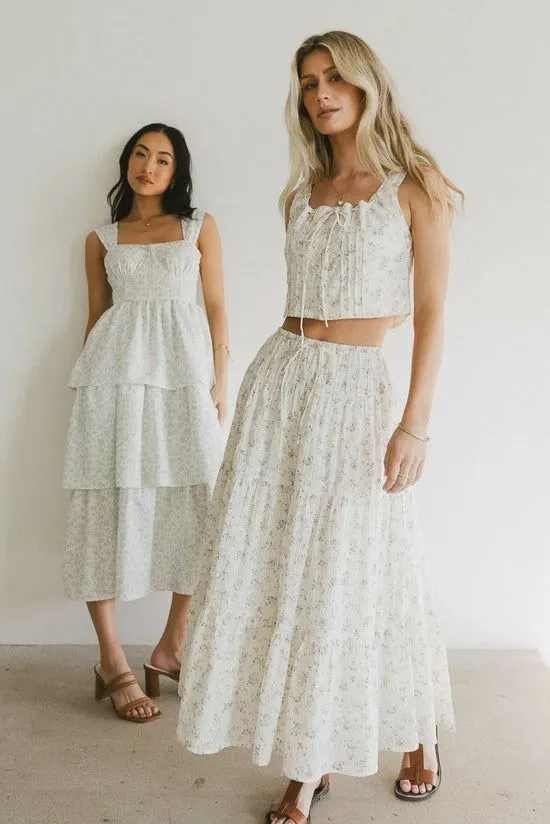 Bohme Jenna Floral Midi Skirt Cream Women Skirts