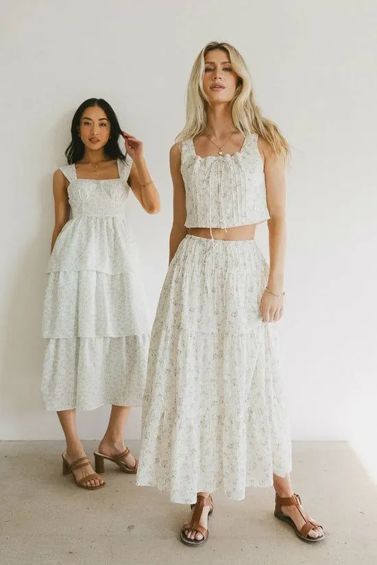 Bohme Jenna Floral Midi Skirt Cream Women Skirts