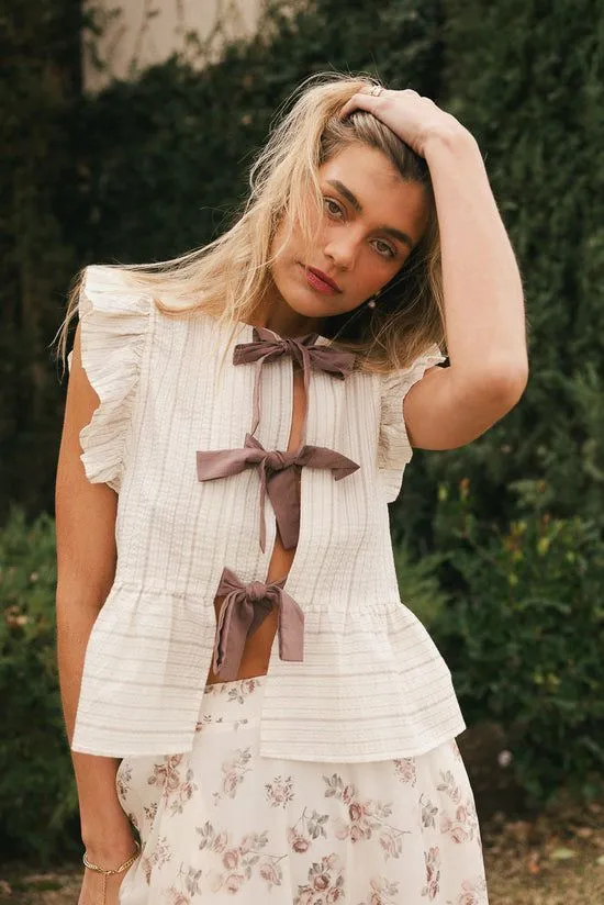 Bohme Kadie Tie Front Blouse In Mocha Mocha Women Blouses