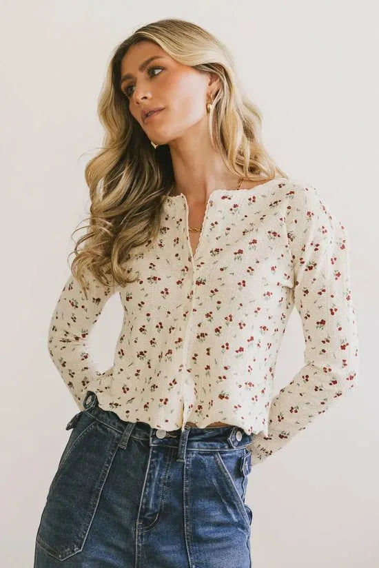 Bohme Karrie Floral Knit Cardigan Ivory Women Tops