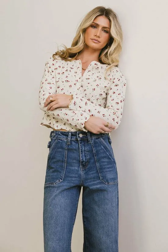 Bohme Karrie Floral Knit Cardigan Ivory Women Tops