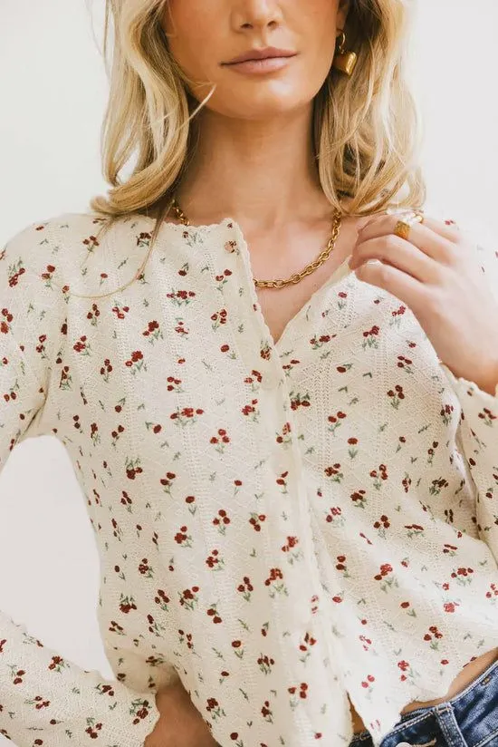 Bohme Karrie Floral Knit Cardigan Ivory Women Tops