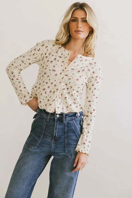 Bohme Karrie Floral Knit Cardigan Ivory Women Tops