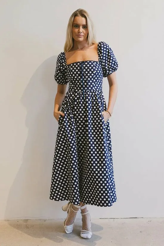 Bohme Katerina Polka Dot Midi Dress Navy Women Dresses