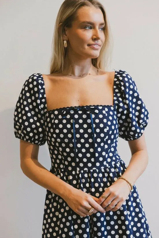Bohme Katerina Polka Dot Midi Dress Navy Women Dresses