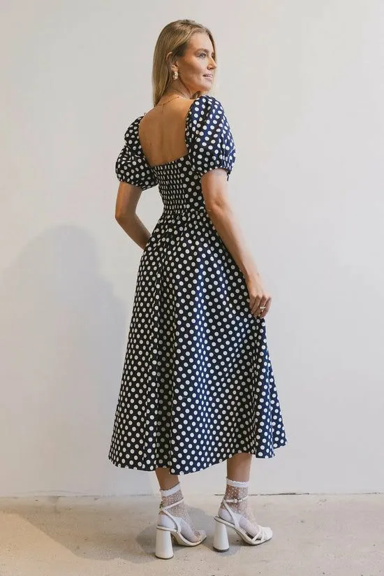 Bohme Katerina Polka Dot Midi Dress Navy Women Dresses