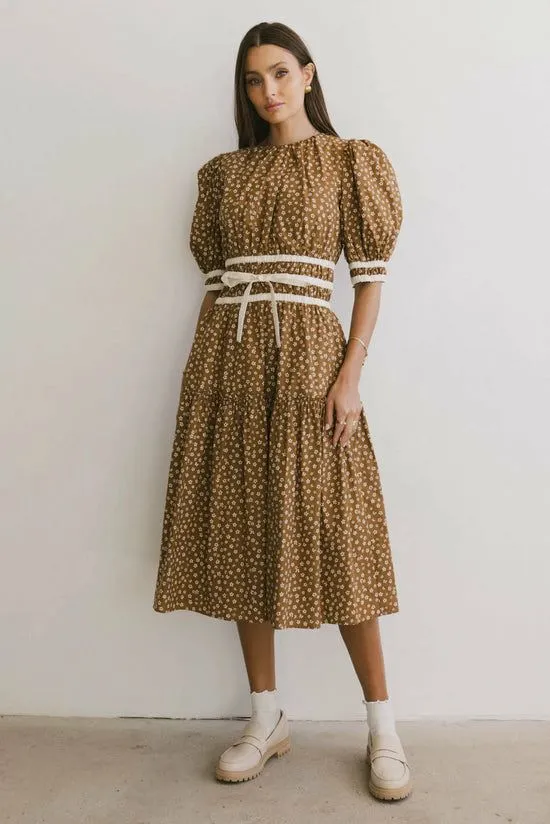 Bohme Kendra Ditsy Floral Midi Dress In Brown Brown Women Dresses
