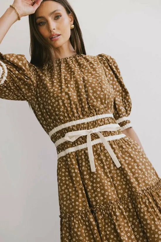 Bohme Kendra Ditsy Floral Midi Dress In Brown Brown Women Dresses