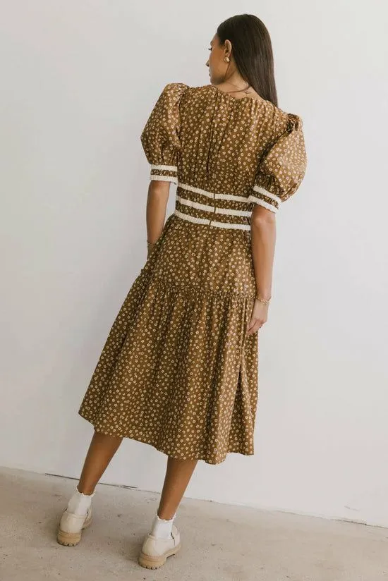 Bohme Kendra Ditsy Floral Midi Dress In Brown Brown Women Dresses