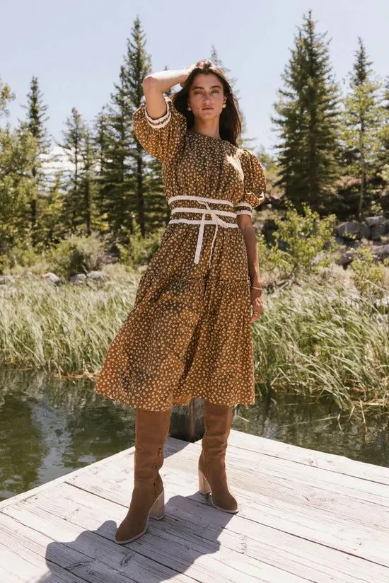 Bohme Kendra Ditsy Floral Midi Dress In Brown Brown Women Dresses