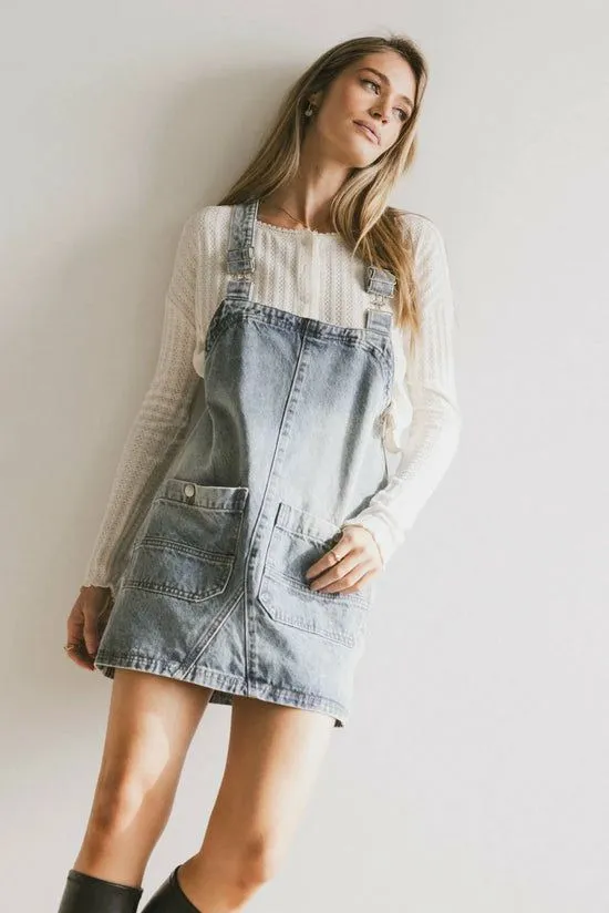 Bohme Koa Denim Mini Dress Light Wash Women Dresses
