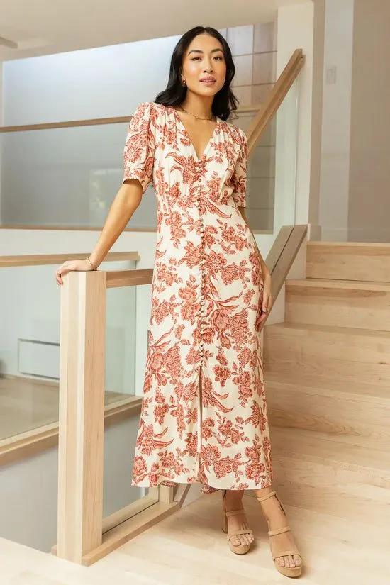 Bohme Lia Floral Midi Dress In Rust Rust Women Dresses