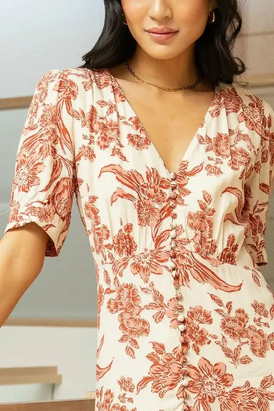 Bohme Lia Floral Midi Dress In Rust Rust Women Dresses