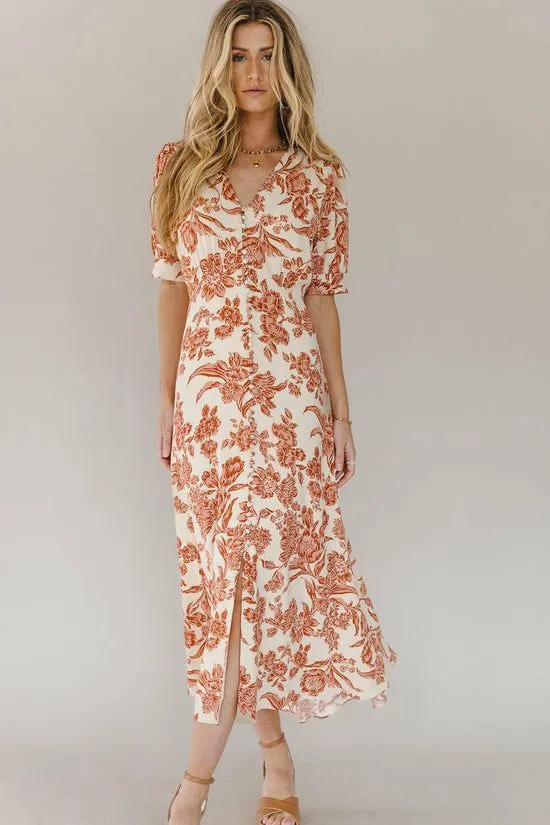 Bohme Lia Floral Midi Dress In Rust Rust Women Dresses