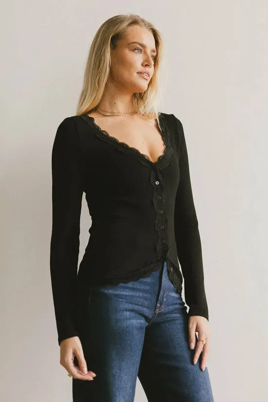 Bohme Logan Lace Trim Top In Black Black Women Tees and Tanks