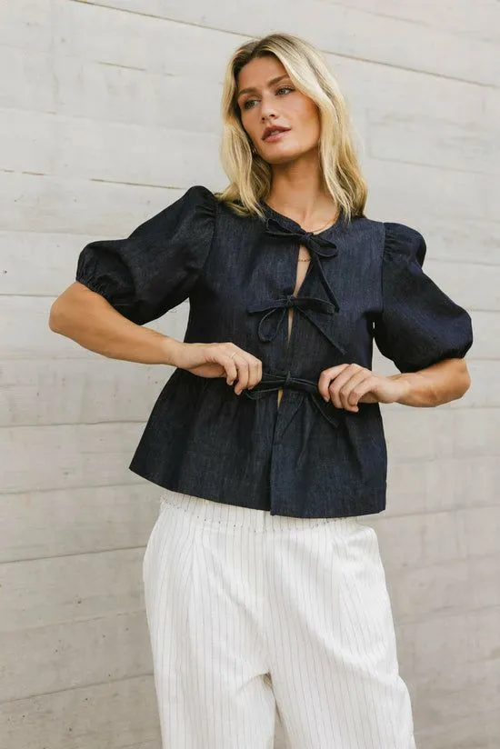 Bohme Natalia Peplum Tie Blouse In Dark Wash Dark Wash Women Blouses