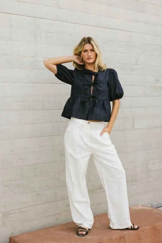Bohme Natalia Peplum Tie Blouse In Dark Wash Dark Wash Women Blouses