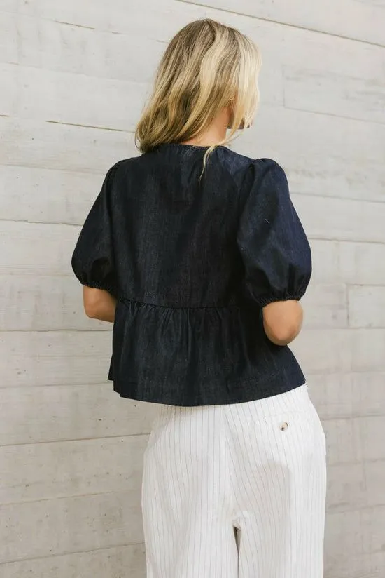 Bohme Natalia Peplum Tie Blouse In Dark Wash Dark Wash Women Blouses