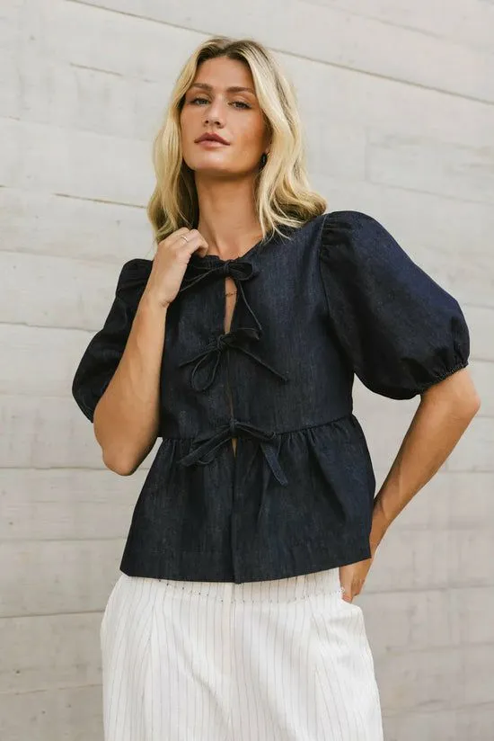 Bohme Natalia Peplum Tie Blouse In Dark Wash Dark Wash Women Blouses