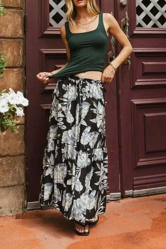 Bohme Paloma Tropical Maxi Skirt Black Women Skirts