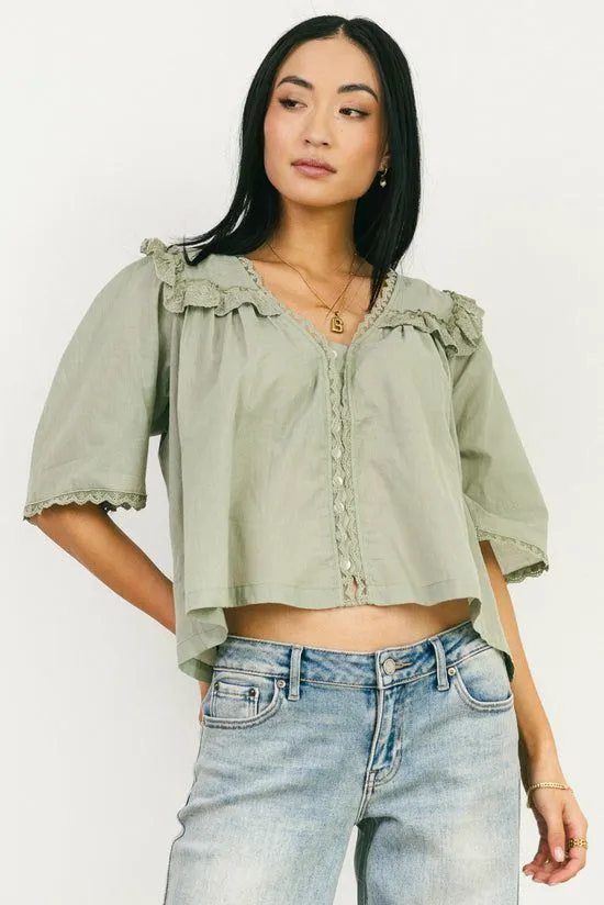 Bohme Potter Lace Blouse In Sage Sage Women Blouses