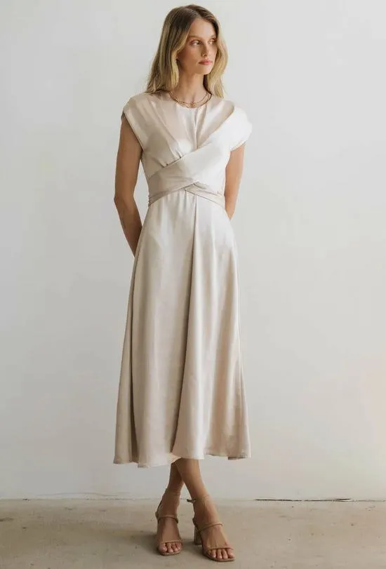 Bohme PREORDER Rosalind Midi Dress In Champagne Champagne Women Dresses