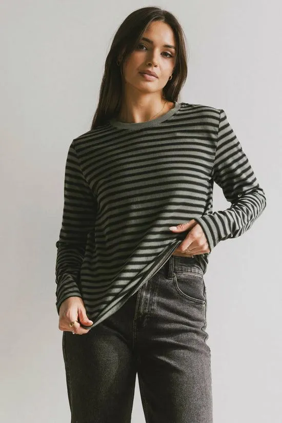 Bohme Reggie Striped Top In Olive And Black Oliveblack Women Tees and Tanks