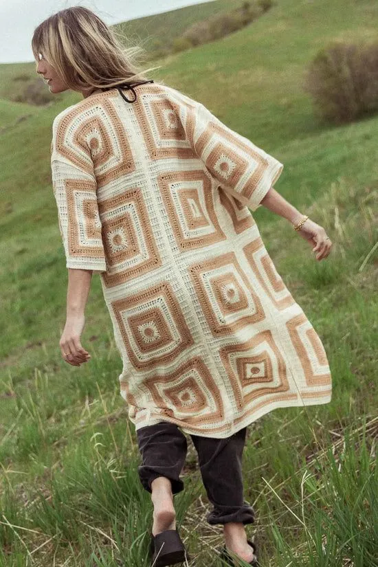 Bohme Regio Geometric Kimono In Beige Beige Women Cardigans