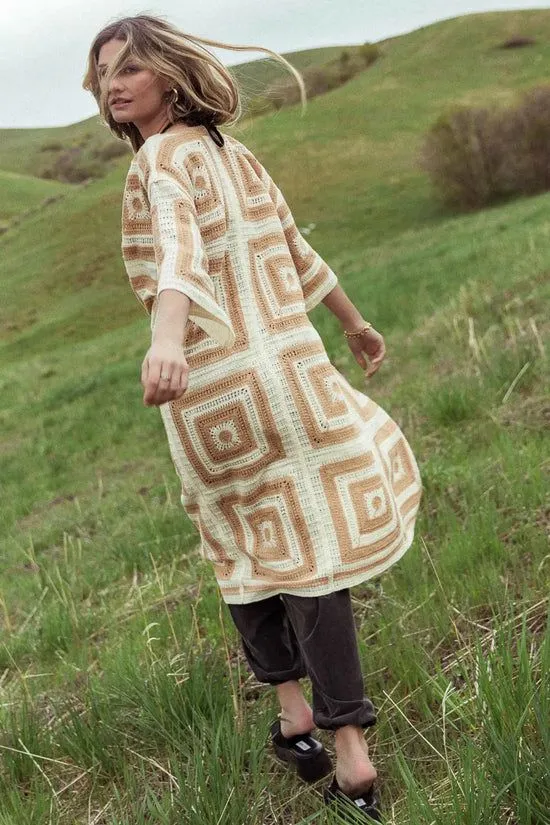 Bohme Regio Geometric Kimono In Beige Beige Women Cardigans