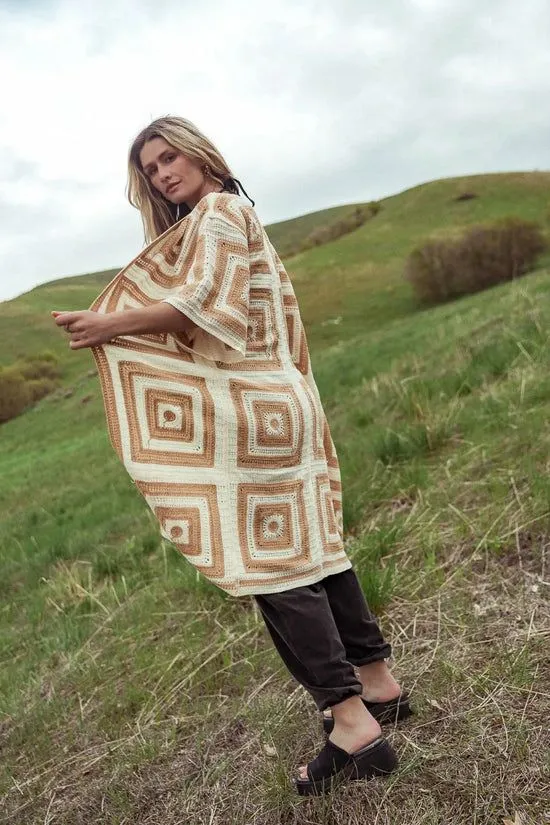 Bohme Regio Geometric Kimono In Beige Beige Women Cardigans