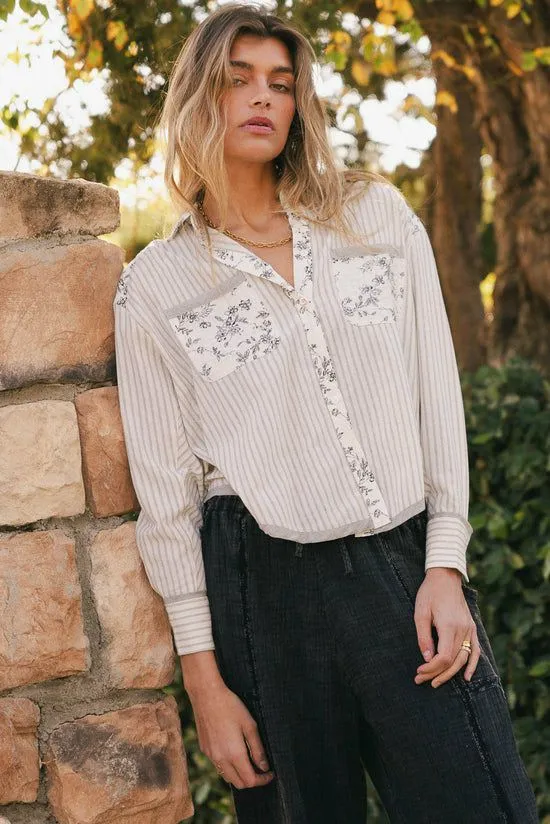 Bohme Remi Contrast Floral Top Cream Women Tops