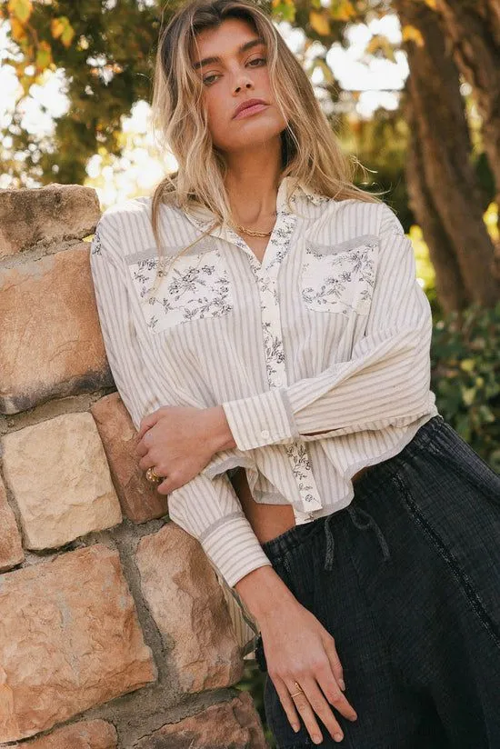 Bohme Remi Contrast Floral Top Cream Women Tops