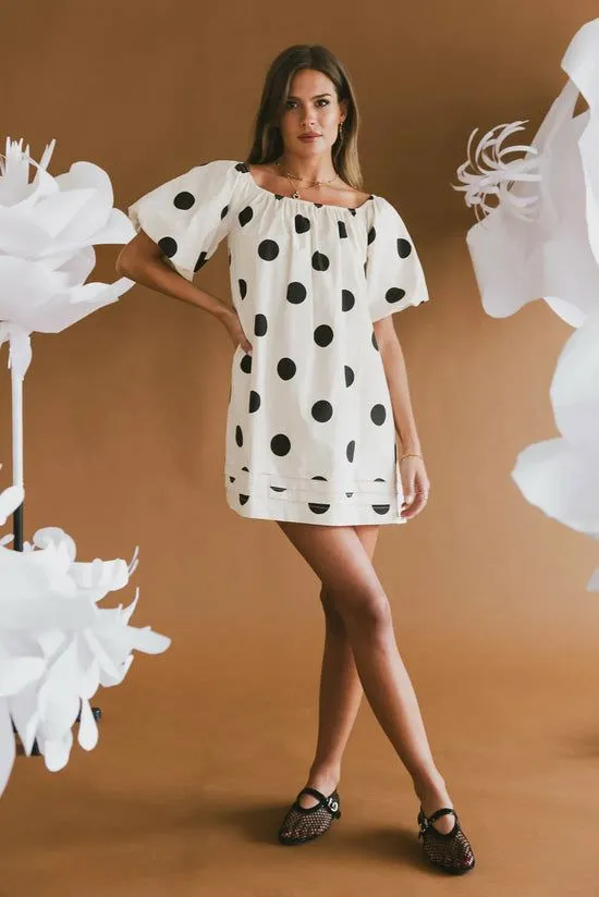 Bohme Rhett Polka Dot Baby Doll Dress Cream Women Dresses