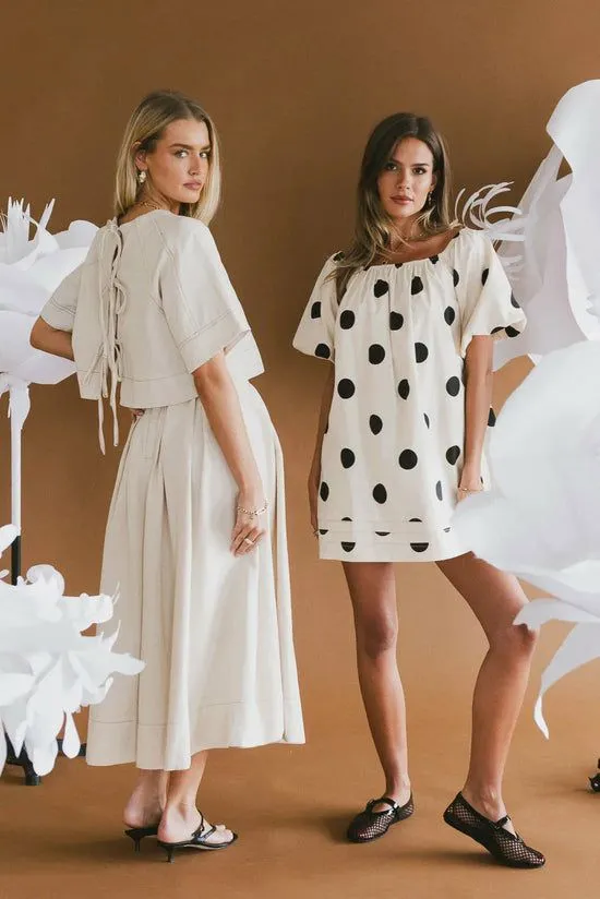 Bohme Rhett Polka Dot Baby Doll Dress Cream Women Dresses